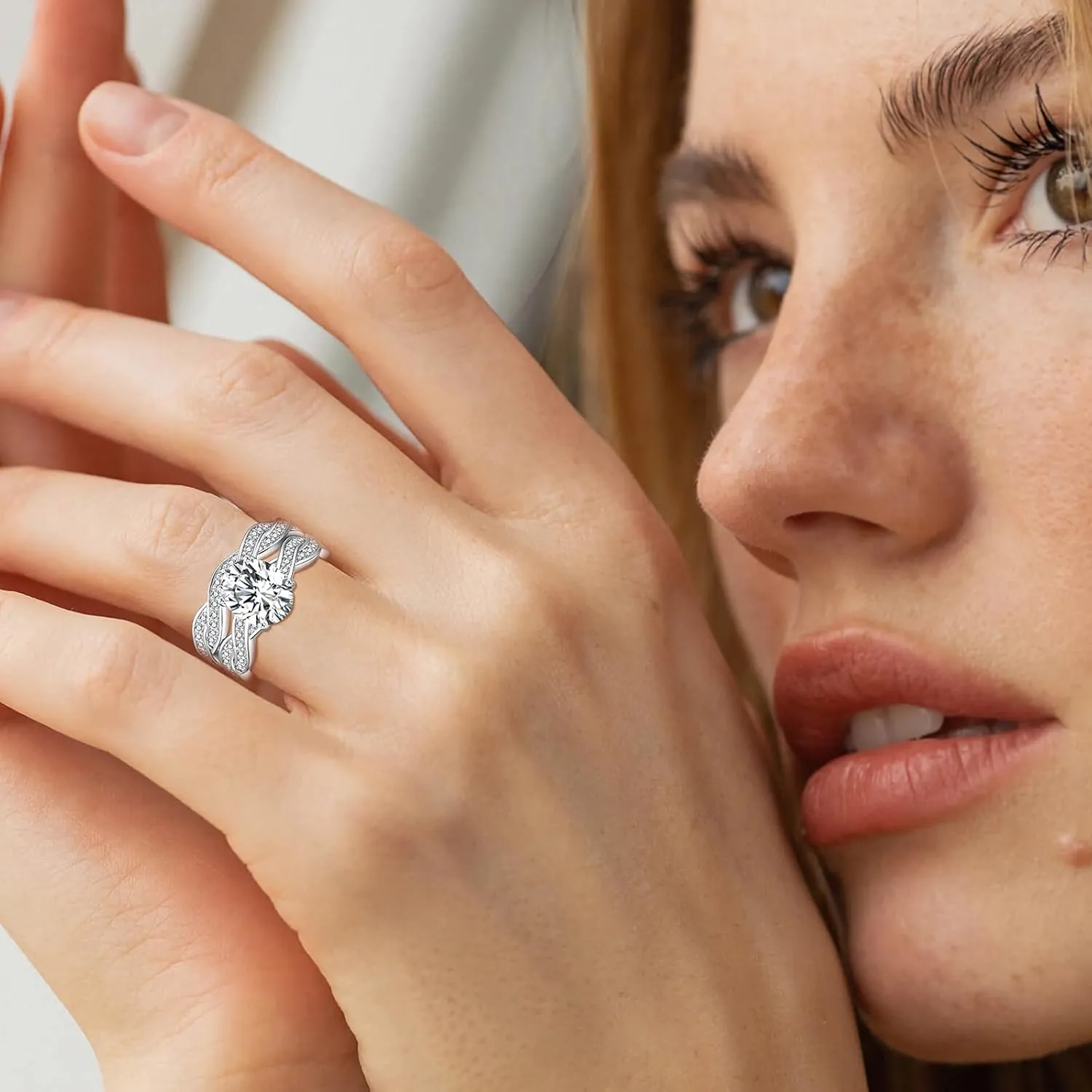 6CT Oval Engagement Rings for Women, Promise Wedding Cubic Zirconia White Gold Plated Band Set for Women, Size 5-10