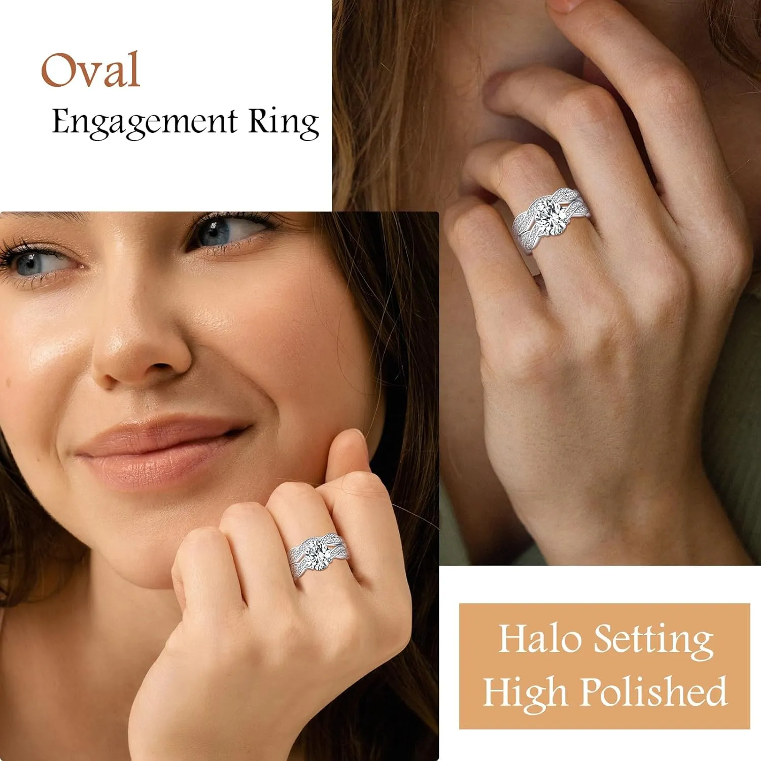6CT Oval Engagement Rings for Women, Promise Wedding Cubic Zirconia White Gold Plated Band Set for Women, Size 5-10