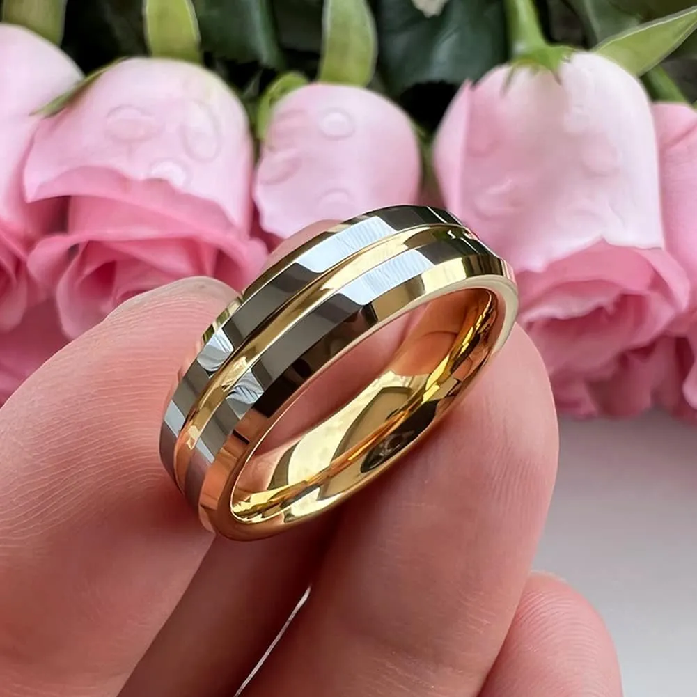 6mm 8mm Silver/Black/Blue/Gunmetal/Gold/Rose Gold Tungsten Rings for Men Women Fashion Engagement Wedding Bands Matte Finish Beveled Edges Comfort Fit