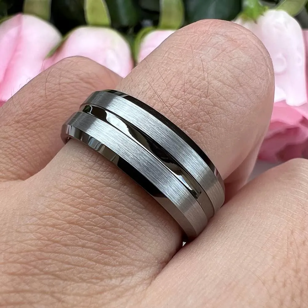 6mm 8mm Silver/Black/Blue/Gunmetal/Gold/Rose Gold Tungsten Rings for Men Women Fashion Engagement Wedding Bands Matte Finish Beveled Edges Comfort Fit