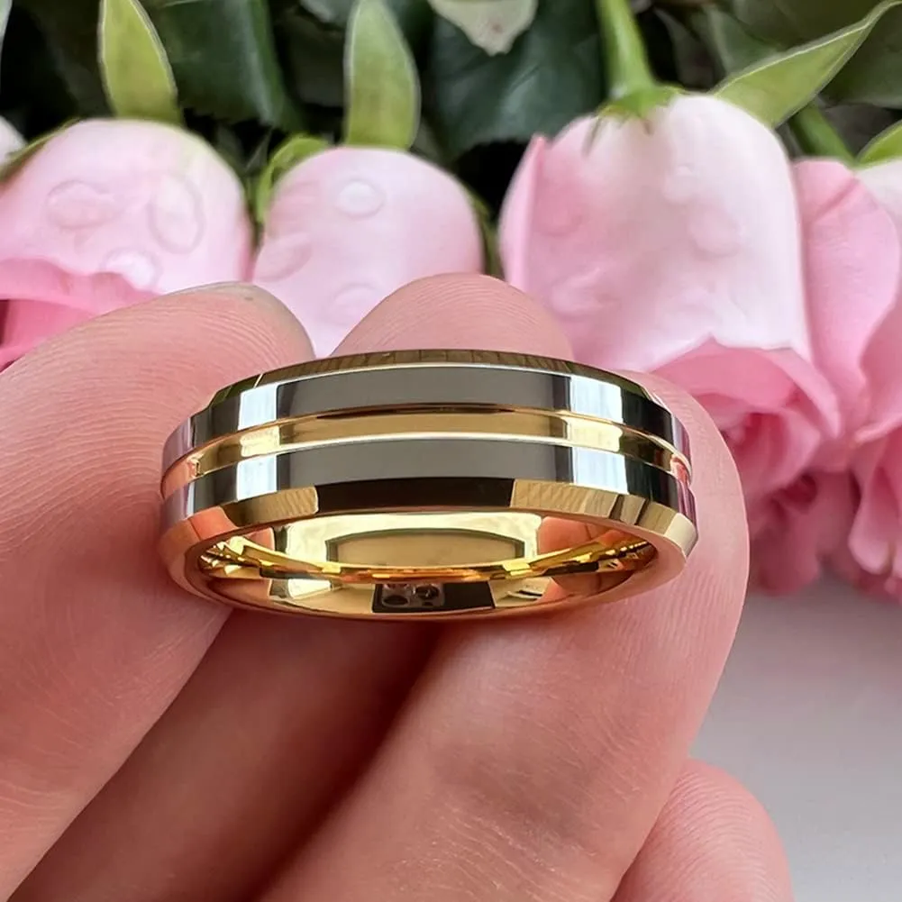 6mm 8mm Silver/Black/Blue/Gunmetal/Gold/Rose Gold Tungsten Rings for Men Women Fashion Engagement Wedding Bands Matte Finish Beveled Edges Comfort Fit