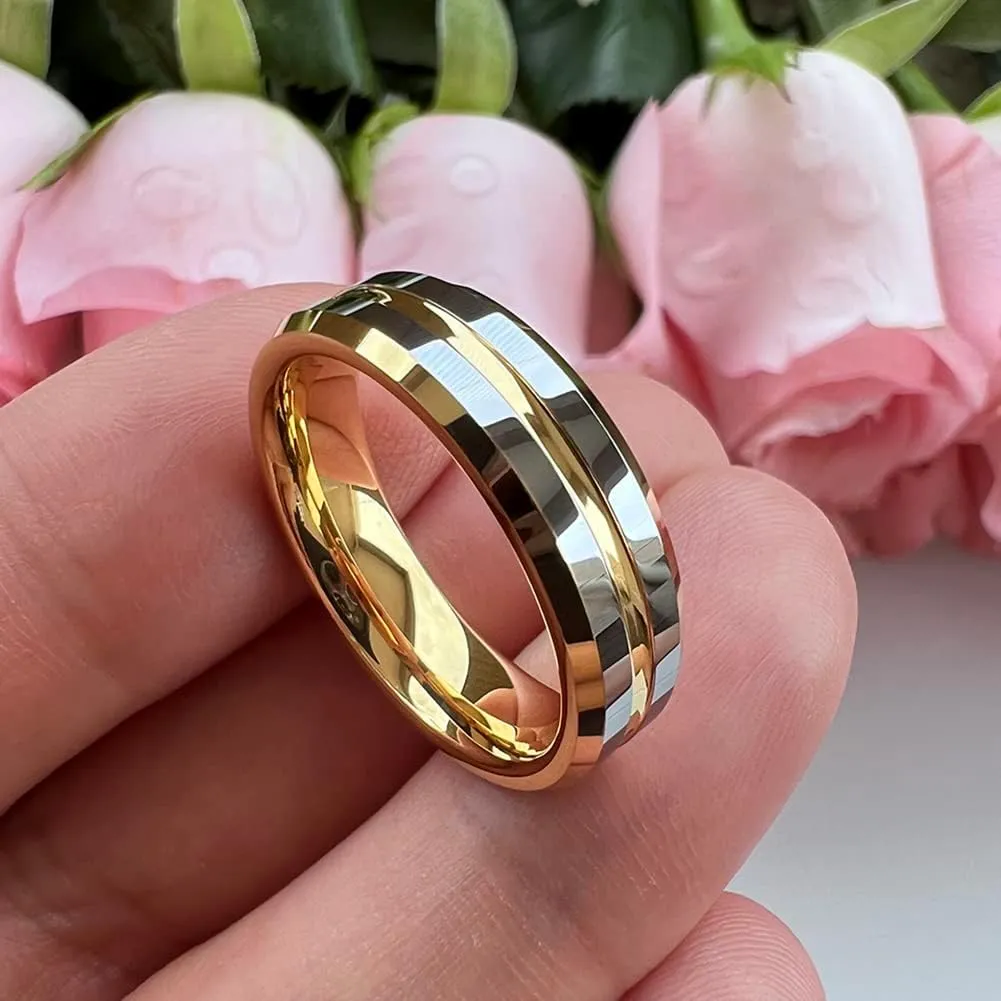 6mm 8mm Silver/Black/Blue/Gunmetal/Gold/Rose Gold Tungsten Rings for Men Women Fashion Engagement Wedding Bands Matte Finish Beveled Edges Comfort Fit