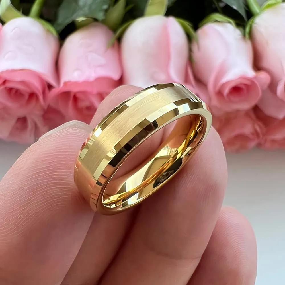 6mm 8mm Silver/Black/Gunmetal/Gold Tungsten Rings for Men Women Fashion Jewelry Engagement Wedding Bands Matte Polished Shiny Beveled Edges Comfort Fit