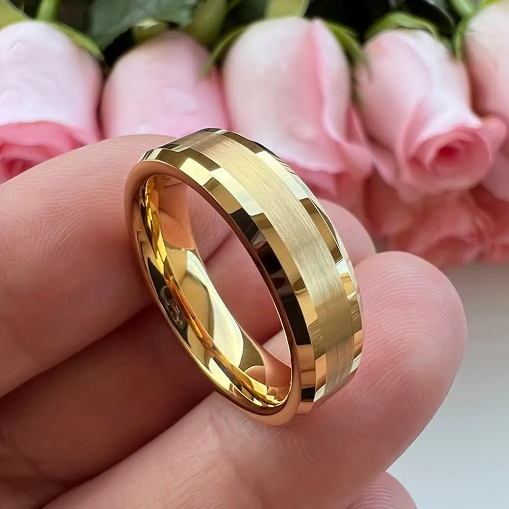 6mm 8mm Silver/Black/Gunmetal/Gold Tungsten Rings for Men Women Fashion Jewelry Engagement Wedding Bands Matte Polished Shiny Beveled Edges Comfort Fit