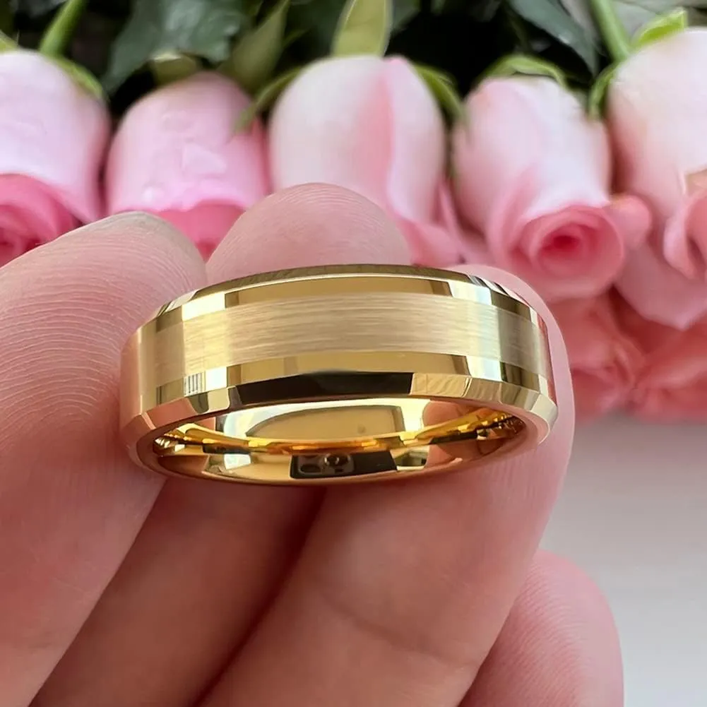 6mm 8mm Silver/Black/Gunmetal/Gold Tungsten Rings for Men Women Fashion Jewelry Engagement Wedding Bands Matte Polished Shiny Beveled Edges Comfort Fit