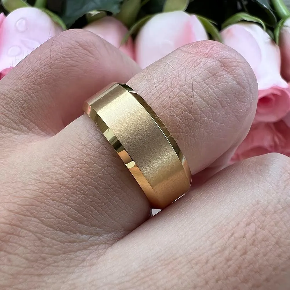 6mm 8mm Tungsten Rings for Men Women Couple Fashion Jewelry Engagement Wedding Bands Matte Beveled Edges I Love You Engraved Comfort Fit
