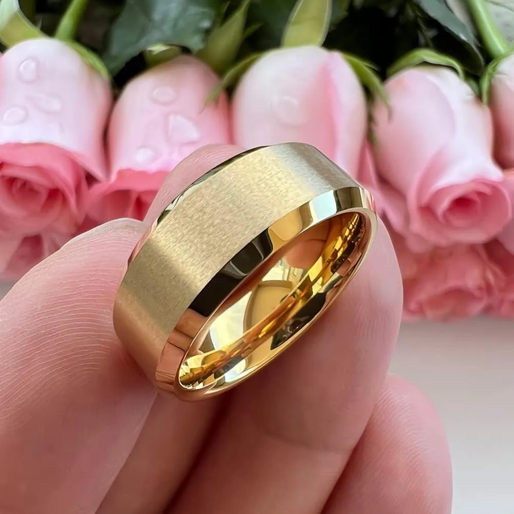 6mm 8mm Tungsten Rings for Men Women Couple Fashion Jewelry Engagement Wedding Bands Matte Beveled Edges I Love You Engraved Comfort Fit