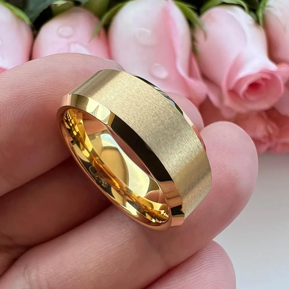 6mm 8mm Tungsten Rings for Men Women Couple Fashion Jewelry Engagement Wedding Bands Matte Beveled Edges I Love You Engraved Comfort Fit