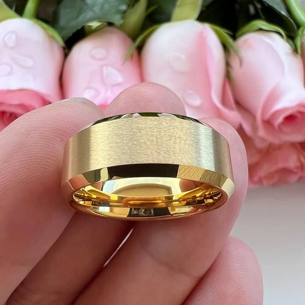 6mm 8mm Tungsten Rings for Men Women Couple Fashion Jewelry Engagement Wedding Bands Matte Beveled Edges I Love You Engraved Comfort Fit