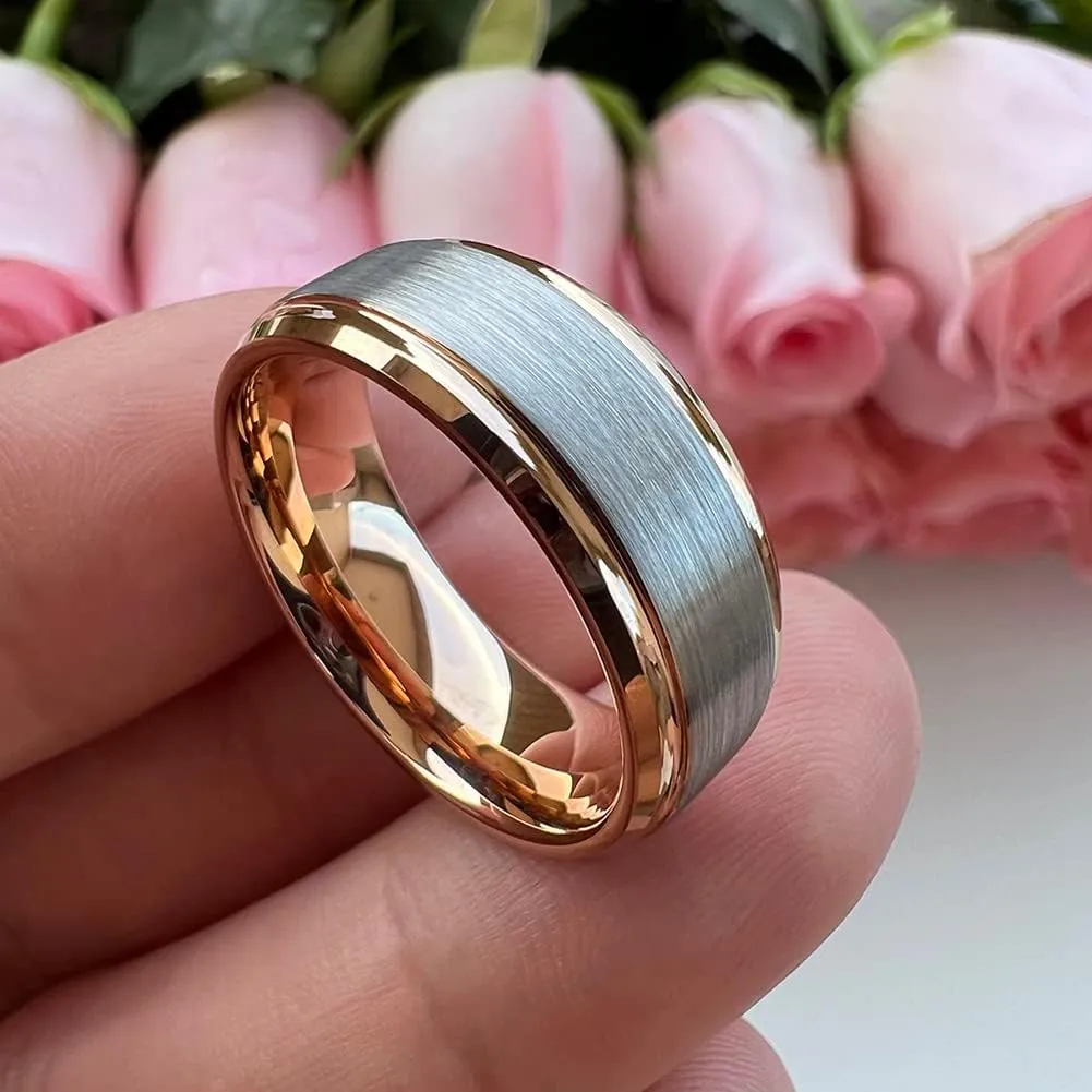 6mm 8mm Tungsten Rings for Men Women Fashion Engagement Wedding Bands Brushed Finish Stepped Beveled Edges Comfort Fit