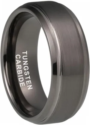 6mm 8mm Tungsten Rings for Men Women Fashion Engagement Wedding Bands Brushed Finish Stepped Beveled Edges Comfort Fit