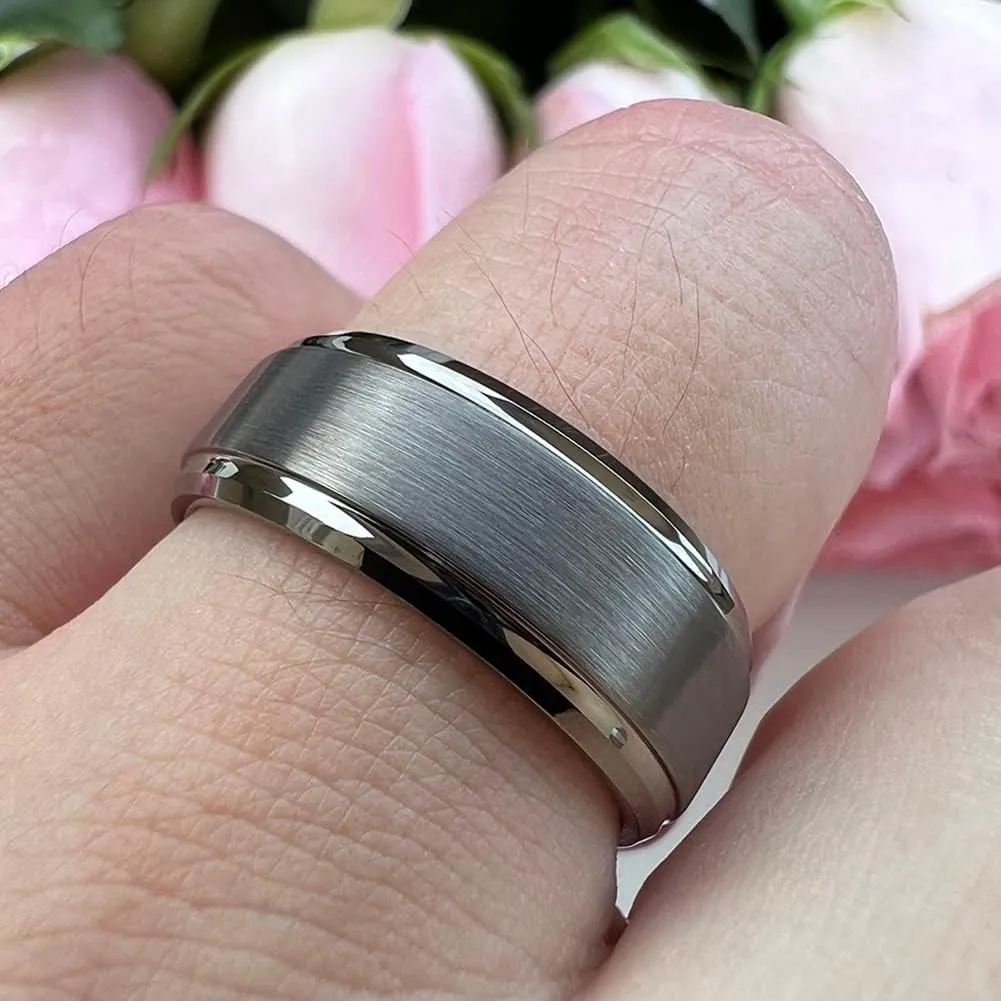 6mm 8mm Tungsten Rings for Men Women Fashion Engagement Wedding Bands Brushed Finish Stepped Beveled Edges Comfort Fit