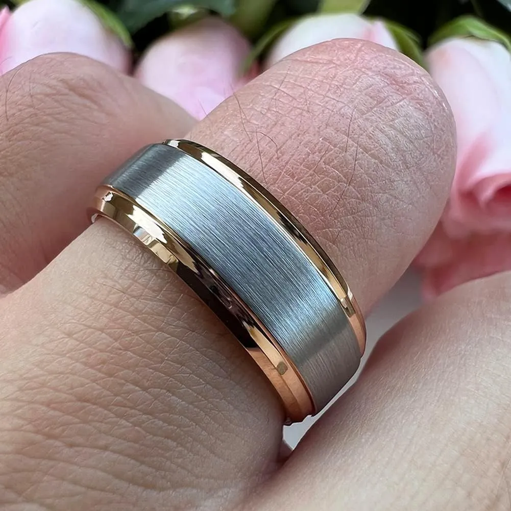 6mm 8mm Tungsten Rings for Men Women Fashion Engagement Wedding Bands Brushed Finish Stepped Beveled Edges Comfort Fit