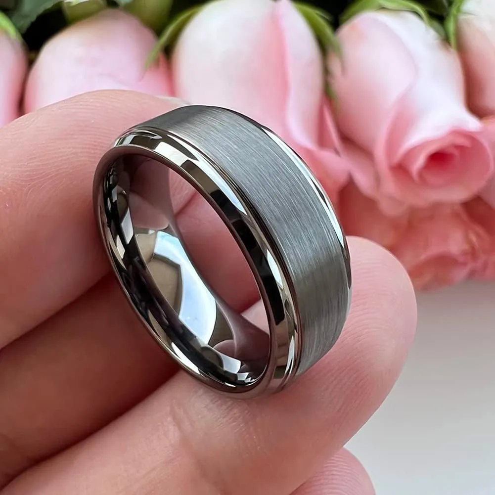 6mm 8mm Tungsten Rings for Men Women Fashion Engagement Wedding Bands Brushed Finish Stepped Beveled Edges Comfort Fit