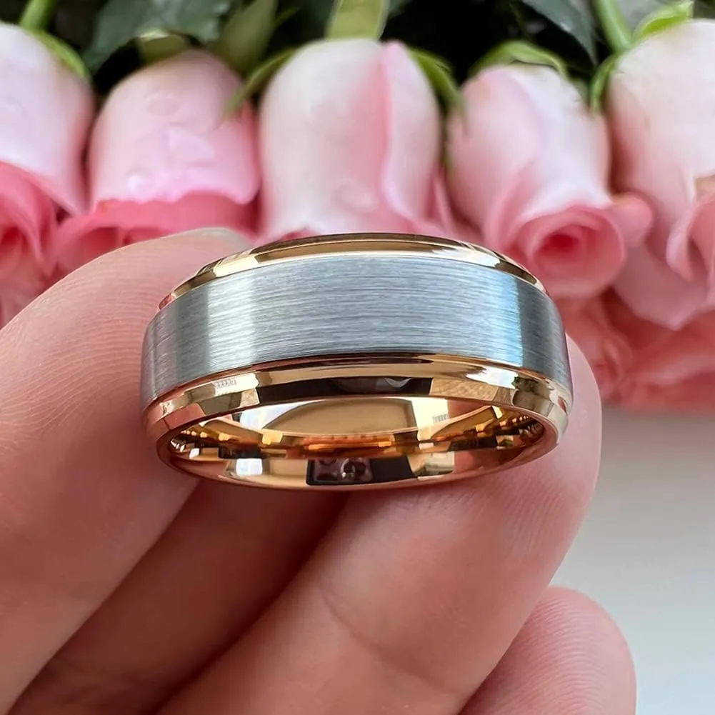 6mm 8mm Tungsten Rings for Men Women Fashion Engagement Wedding Bands Brushed Finish Stepped Beveled Edges Comfort Fit