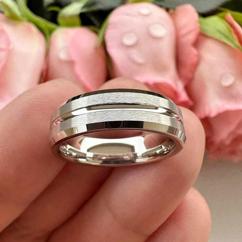 6mm 8mm White Tungsten Rings for Men Women Couple Fashion Jewelry Engagement Wedding Bands Matte Finish Beveled Edges Comfort Fit