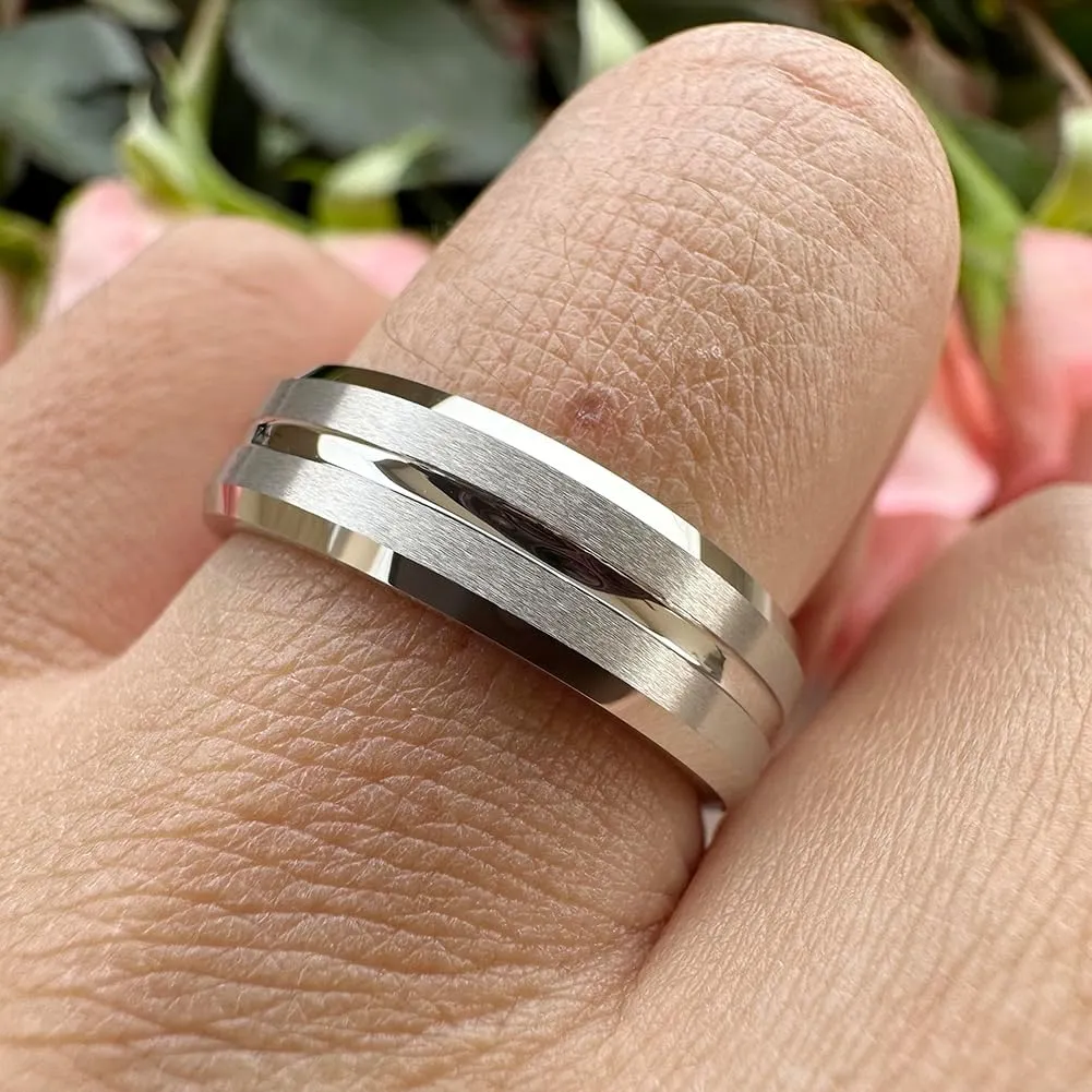6mm 8mm White Tungsten Rings for Men Women Couple Fashion Jewelry Engagement Wedding Bands Matte Finish Beveled Edges Comfort Fit