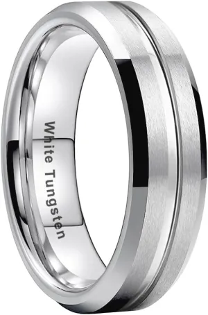 6mm 8mm White Tungsten Rings for Men Women Couple Fashion Jewelry Engagement Wedding Bands Matte Finish Beveled Edges Comfort Fit