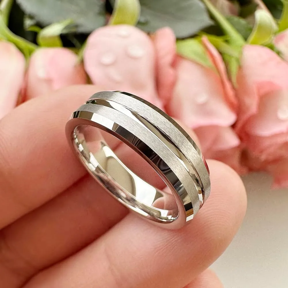 6mm 8mm White Tungsten Rings for Men Women Couple Fashion Jewelry Engagement Wedding Bands Matte Finish Beveled Edges Comfort Fit