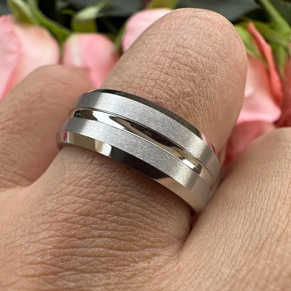 6mm 8mm White Tungsten Rings for Men Women Couple Fashion Jewelry Engagement Wedding Bands Matte Finish Beveled Edges Comfort Fit