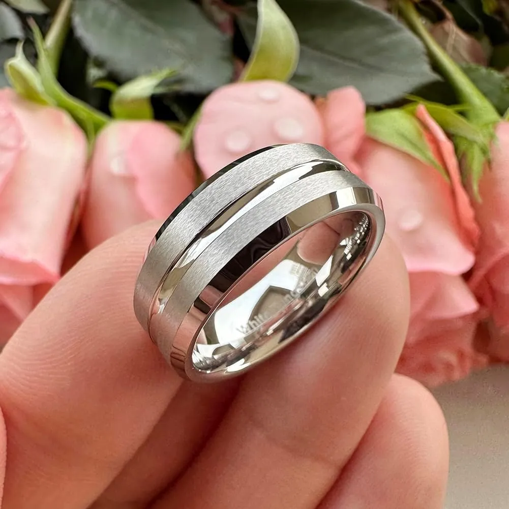 6mm 8mm White Tungsten Rings for Men Women Couple Fashion Jewelry Engagement Wedding Bands Matte Finish Beveled Edges Comfort Fit