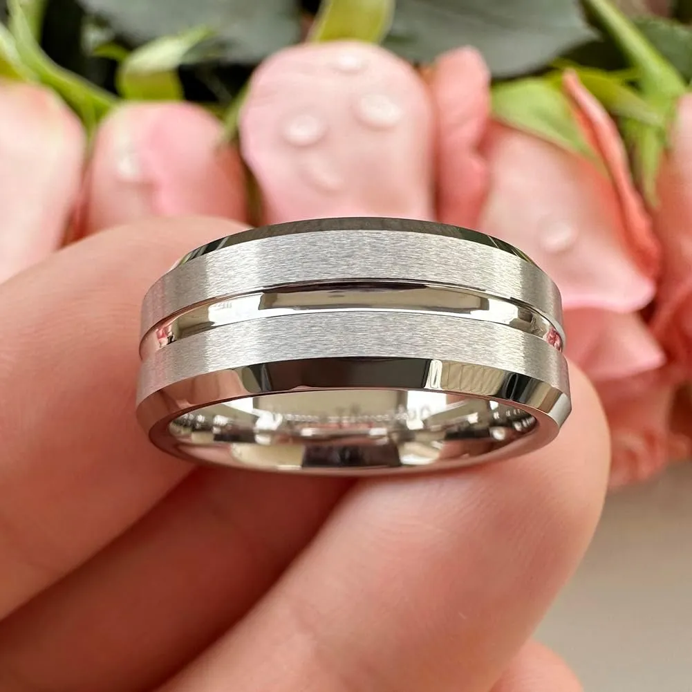 6mm 8mm White Tungsten Rings for Men Women Couple Fashion Jewelry Engagement Wedding Bands Matte Finish Beveled Edges Comfort Fit