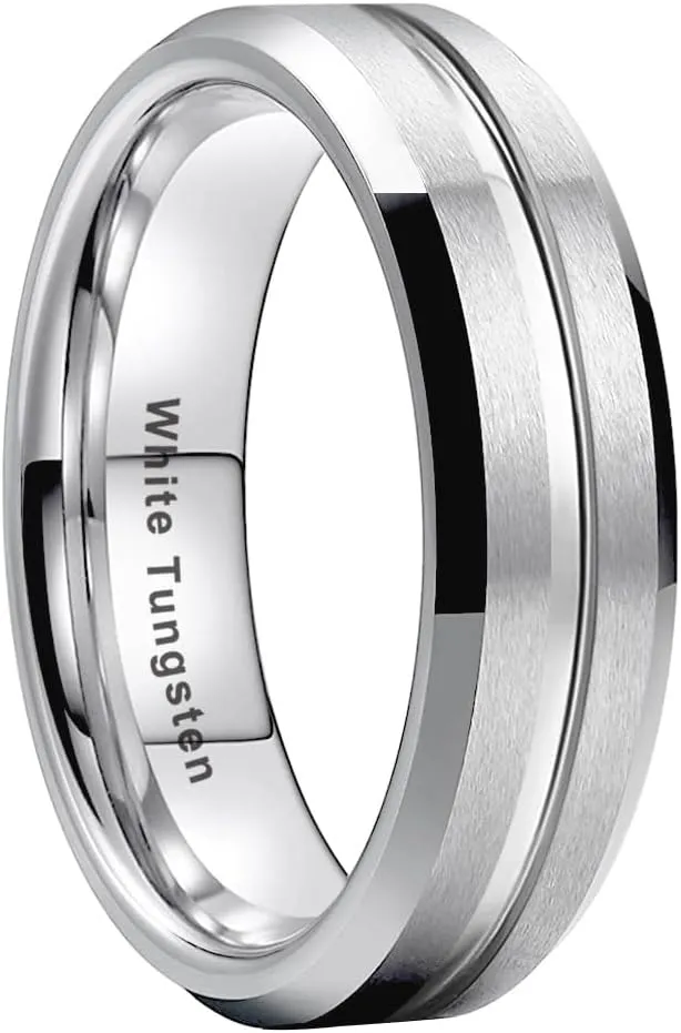 6mm 8mm White Tungsten Rings for Men Women Couple Fashion Jewelry Engagement Wedding Bands Matte Finish Beveled Edges Comfort Fit