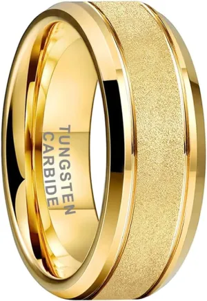 8mm Black/White/Gold Tungsten Rings for Men Women Promise Engagement Wedding Bands Sandblasted Finish Beveled Edges Comfort Fit