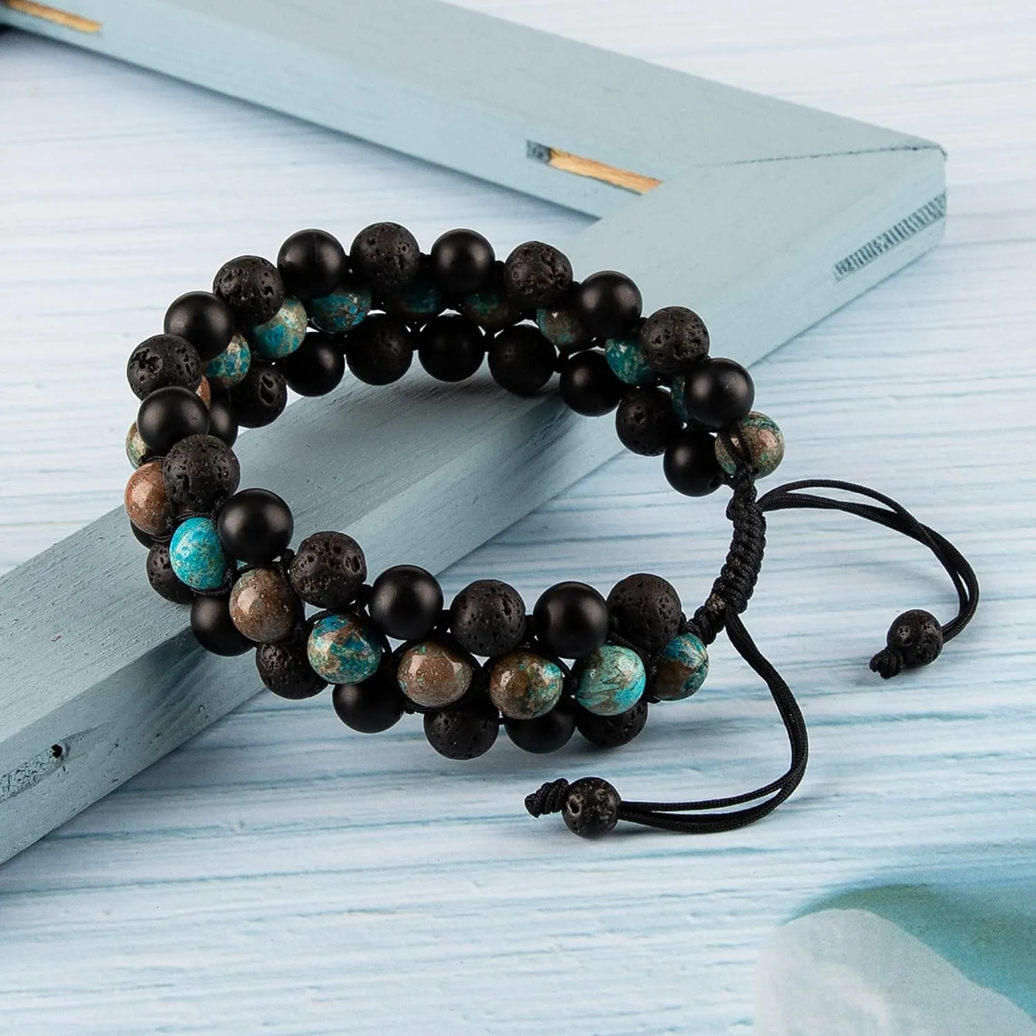 8mm Natural Lava Rock Stone Bracelets for Men, Healing Crystal Essential Oil Diffuser Beads Bracelet Chakra Yoga Energy Anxiety Gemstone Bracelet
