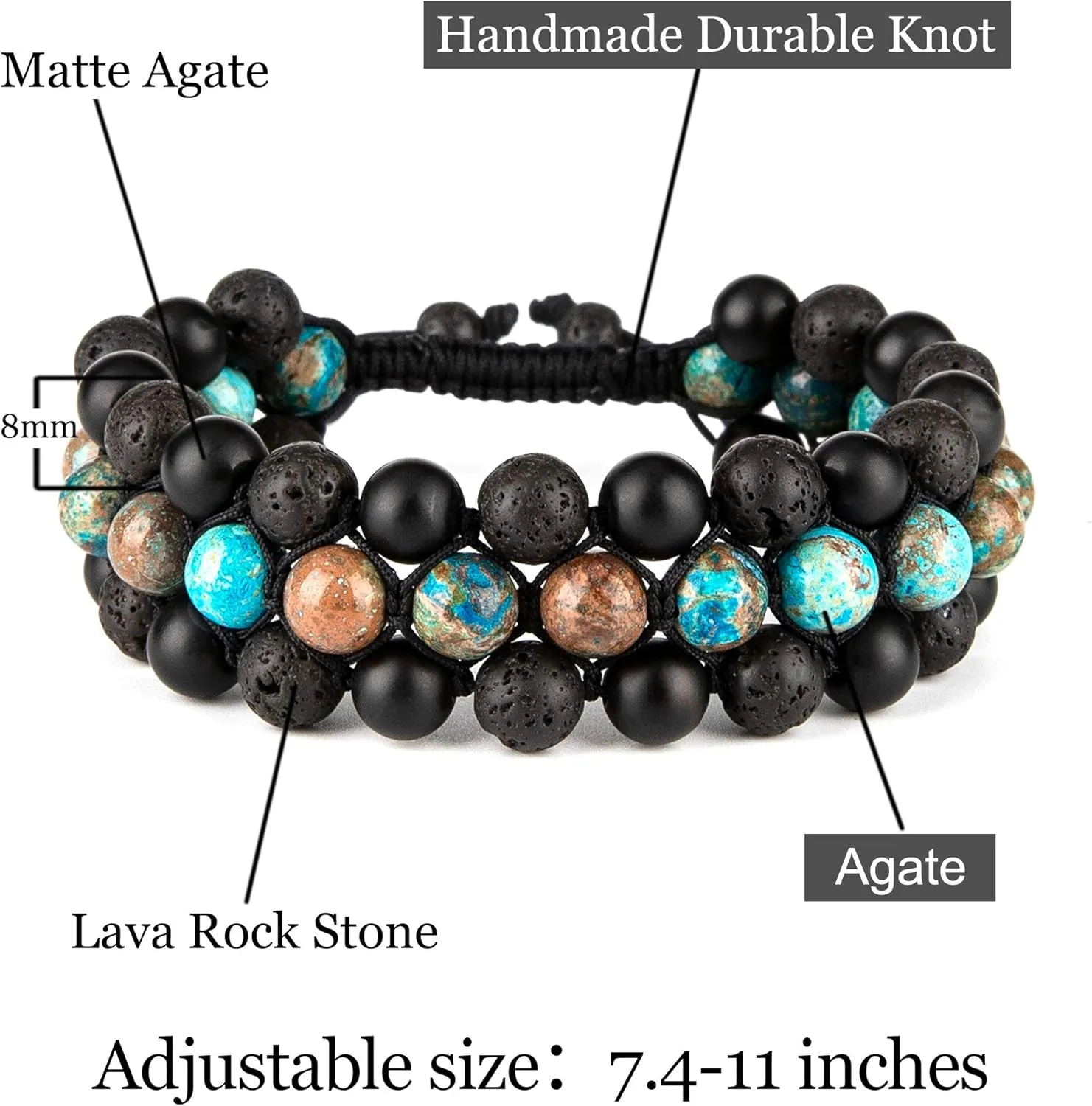 8mm Natural Lava Rock Stone Bracelets for Men, Healing Crystal Essential Oil Diffuser Beads Bracelet Chakra Yoga Energy Anxiety Gemstone Bracelet