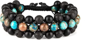 8mm Natural Lava Rock Stone Bracelets for Men, Healing Crystal Essential Oil Diffuser Beads Bracelet Chakra Yoga Energy Anxiety Gemstone Bracelet