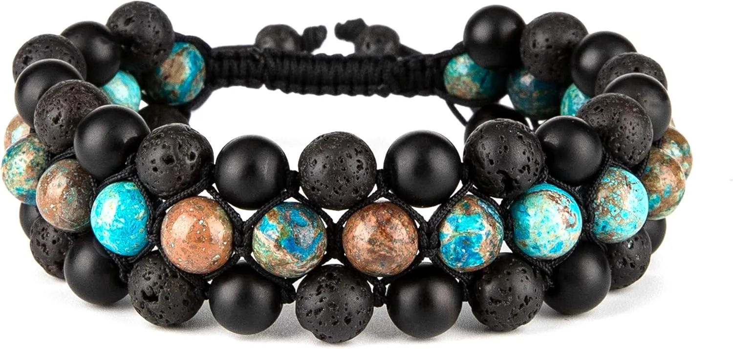 8mm Natural Lava Rock Stone Bracelets for Men, Healing Crystal Essential Oil Diffuser Beads Bracelet Chakra Yoga Energy Anxiety Gemstone Bracelet