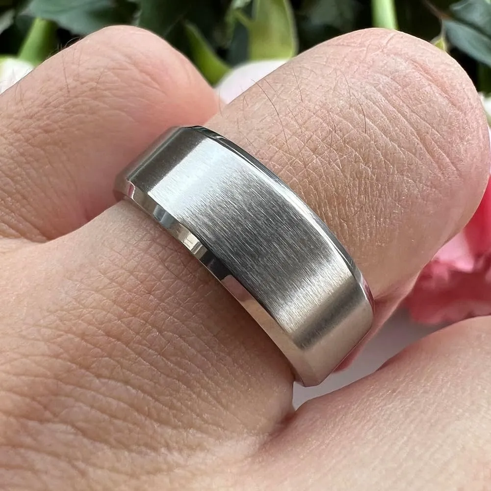 8mm Silver/Black/Gunmetal/Gold Titanium Rings for Men Women Engagement Wedding Bands Matte Finish Beveled Edges Comfort Fit