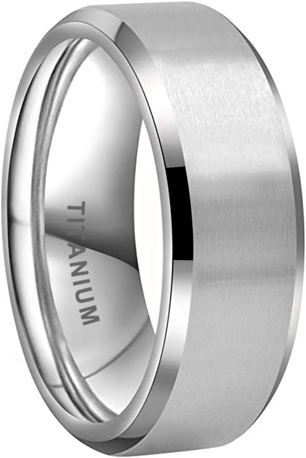 8mm Silver/Black/Gunmetal/Gold Titanium Rings for Men Women Engagement Wedding Bands Matte Finish Beveled Edges Comfort Fit