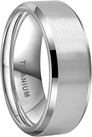 8mm Silver/Black/Gunmetal/Gold Titanium Rings for Men Women Engagement Wedding Bands Matte Finish Beveled Edges Comfort Fit