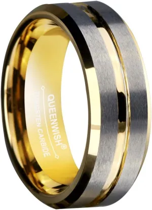 8mm Two Tone Tungsten Wedding Bands Gold Silver Brushed Promise Rings for Him & Her Size 5-14