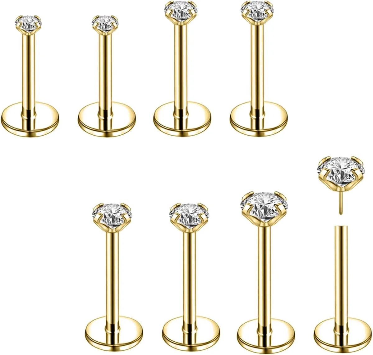 8Pcs 20G 18G Threadless Push in Nose Stud Rings for Women Men Stainless Steel Nose Studs Nostril Piercing Jewelry CZ Nose Rings Studs 1.5MM 2MM 2.5MM 3MM Black Silver Gold