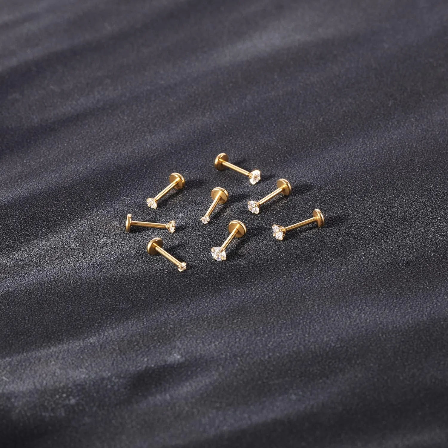 8Pcs 20G 18G Threadless Push in Nose Stud Rings for Women Men Stainless Steel Nose Studs Nostril Piercing Jewelry CZ Nose Rings Studs 1.5MM 2MM 2.5MM 3MM Black Silver Gold