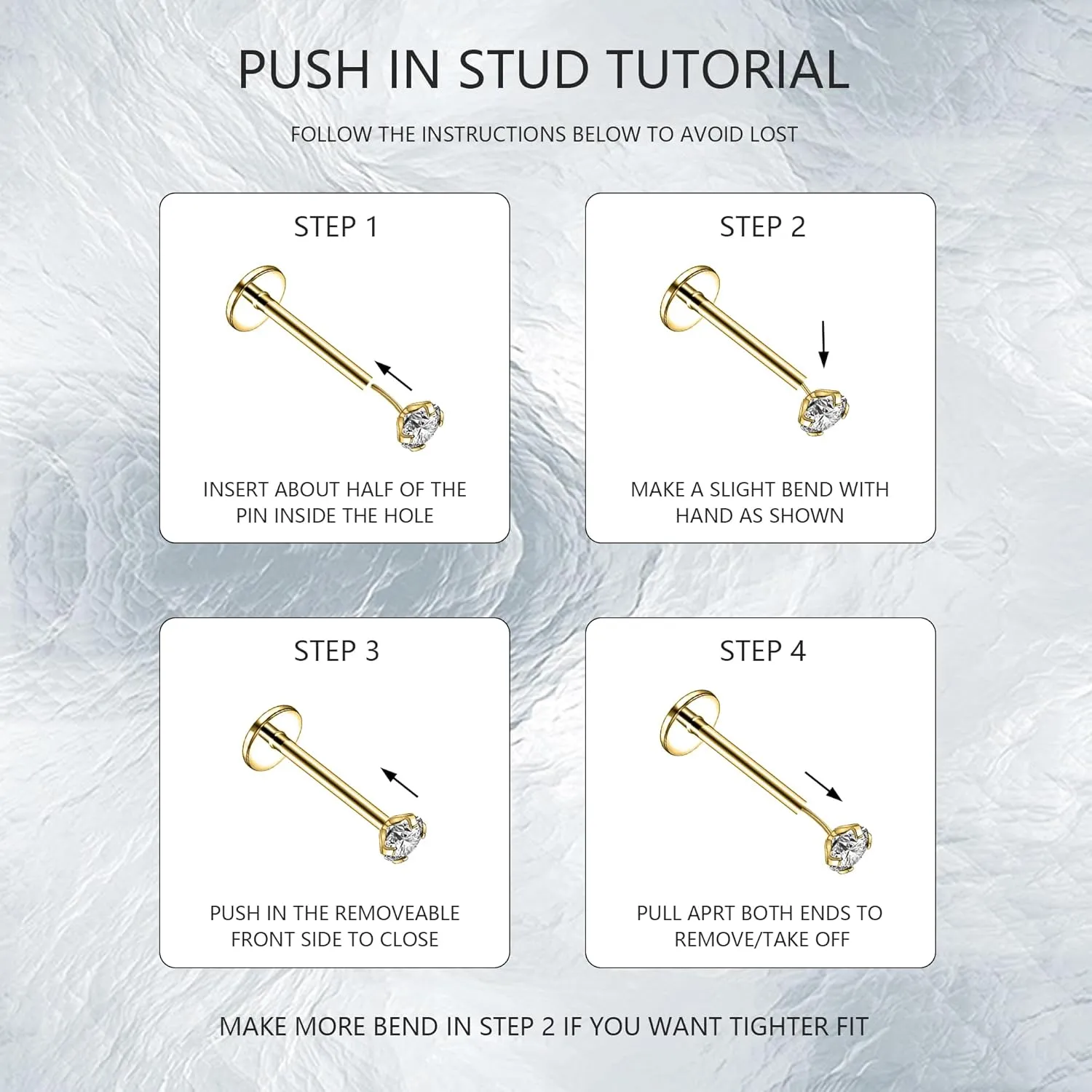 8Pcs 20G 18G Threadless Push in Nose Stud Rings for Women Men Stainless Steel Nose Studs Nostril Piercing Jewelry CZ Nose Rings Studs 1.5MM 2MM 2.5MM 3MM Black Silver Gold