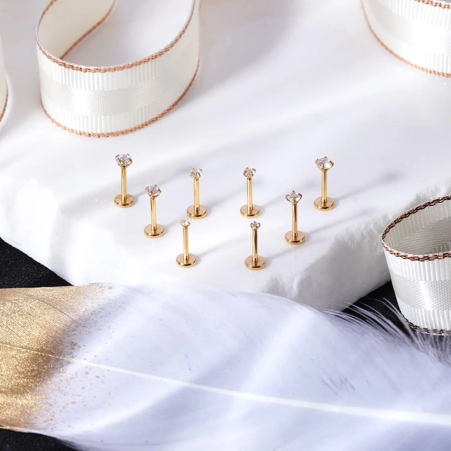 8Pcs 20G 18G Threadless Push in Nose Stud Rings for Women Men Stainless Steel Nose Studs Nostril Piercing Jewelry CZ Nose Rings Studs 1.5MM 2MM 2.5MM 3MM Black Silver Gold