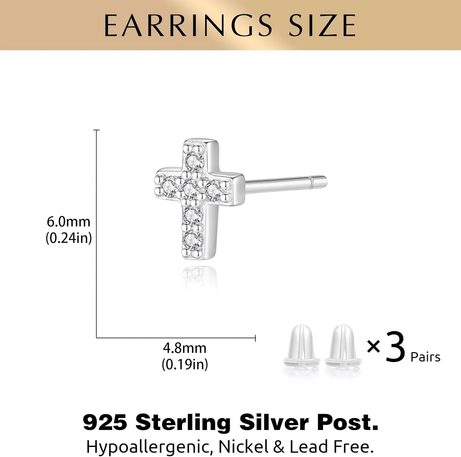 925 Sterling Silver Cross Earrings for Women, Small 14k Gold Plated Cubic Zirconia Earrings Studs Hypoallergenic for Women Gifts