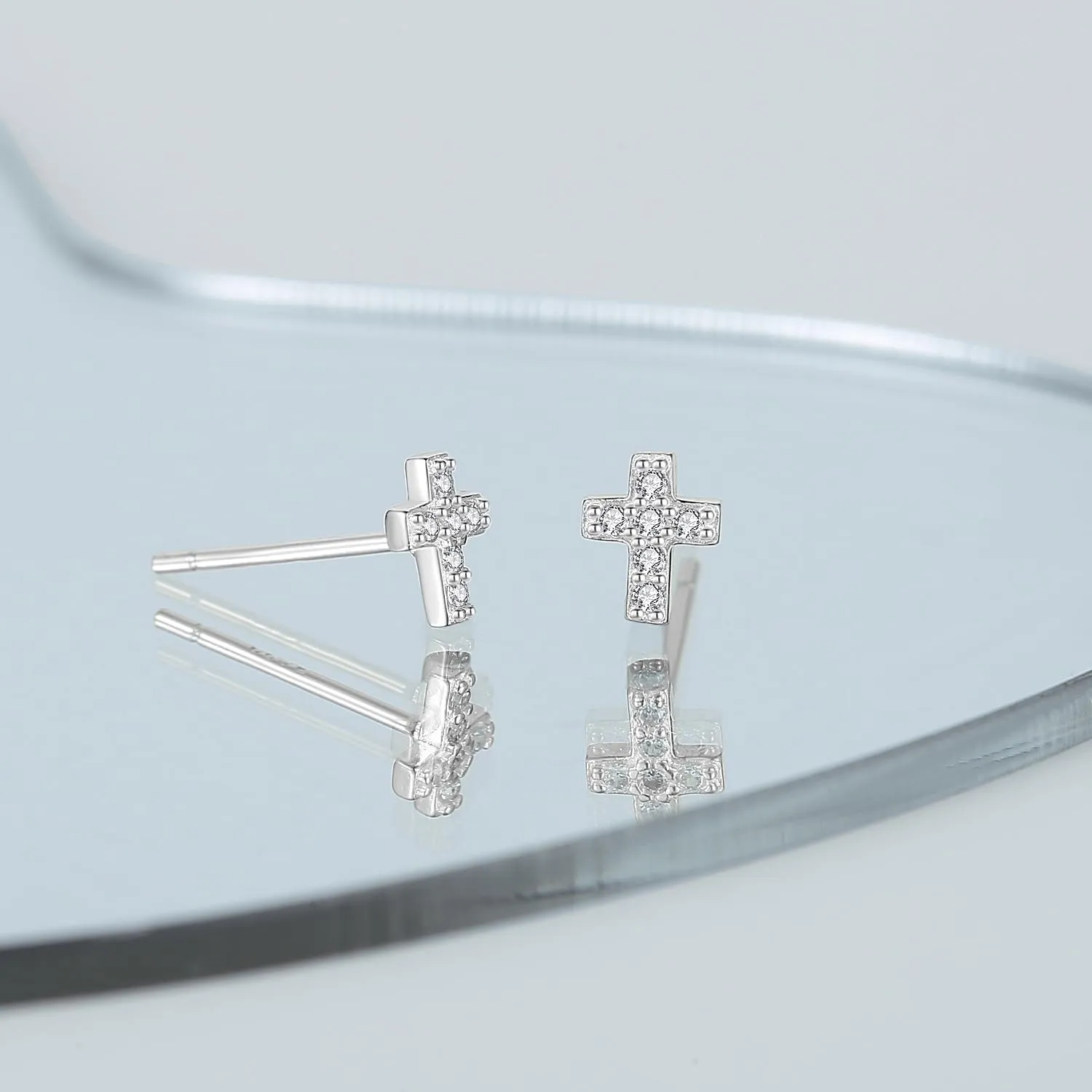 925 Sterling Silver Cross Earrings for Women, Small 14k Gold Plated Cubic Zirconia Earrings Studs Hypoallergenic for Women Gifts