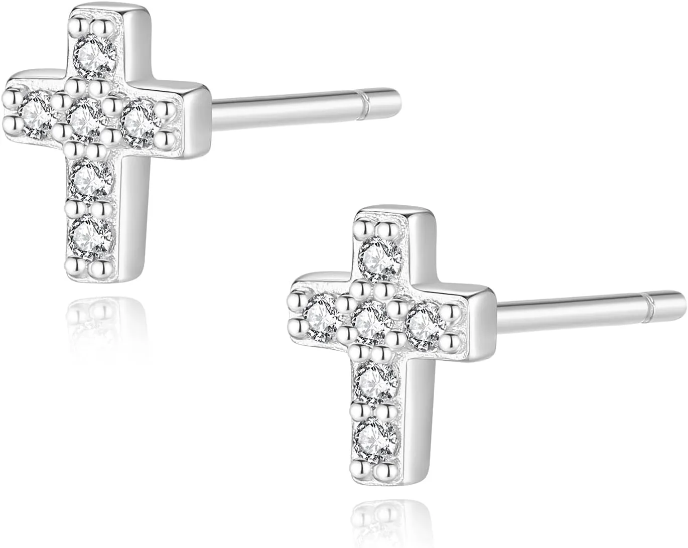 925 Sterling Silver Cross Earrings for Women, Small 14k Gold Plated Cubic Zirconia Earrings Studs Hypoallergenic for Women Gifts