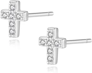 925 Sterling Silver Cross Earrings for Women, Small 14k Gold Plated Cubic Zirconia Earrings Studs Hypoallergenic for Women Gifts