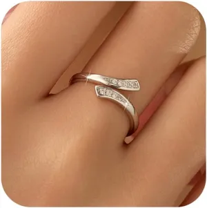 925 Sterling Silver Cubic Zirconia Crossover Eternity Band Rings for Women Adjustable Open Twist Wrap Statement Promise Ring to Daughter Mother Stackable Finger Birthday Graduation Jewelry