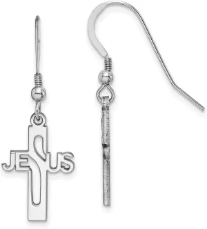 925 Sterling Silver Polished Jesus Religious Faith Cross Shepherd Hook Earrings 33.1mm long Dangle Earring for Women