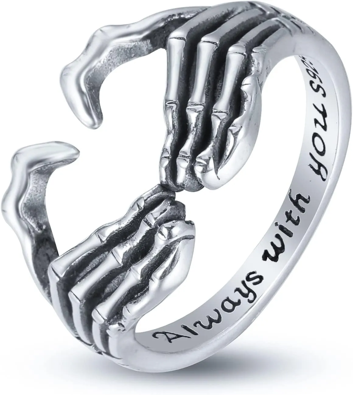 925 Sterling Silver Skull Hand Heart Ring For Women Men Creative Skeleton Hand Ring Adjustable Couple Ring Hip Hop Jewelry Gifts