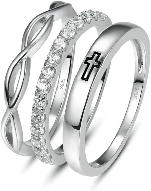 925 Sterling Silver Wedding Eternity Ring with Cubic Zirconia, Skinny Cross Love Knot Engagement Promise Ring Anniversary Wedding Ring, Jewellery Gifts for Women Girls