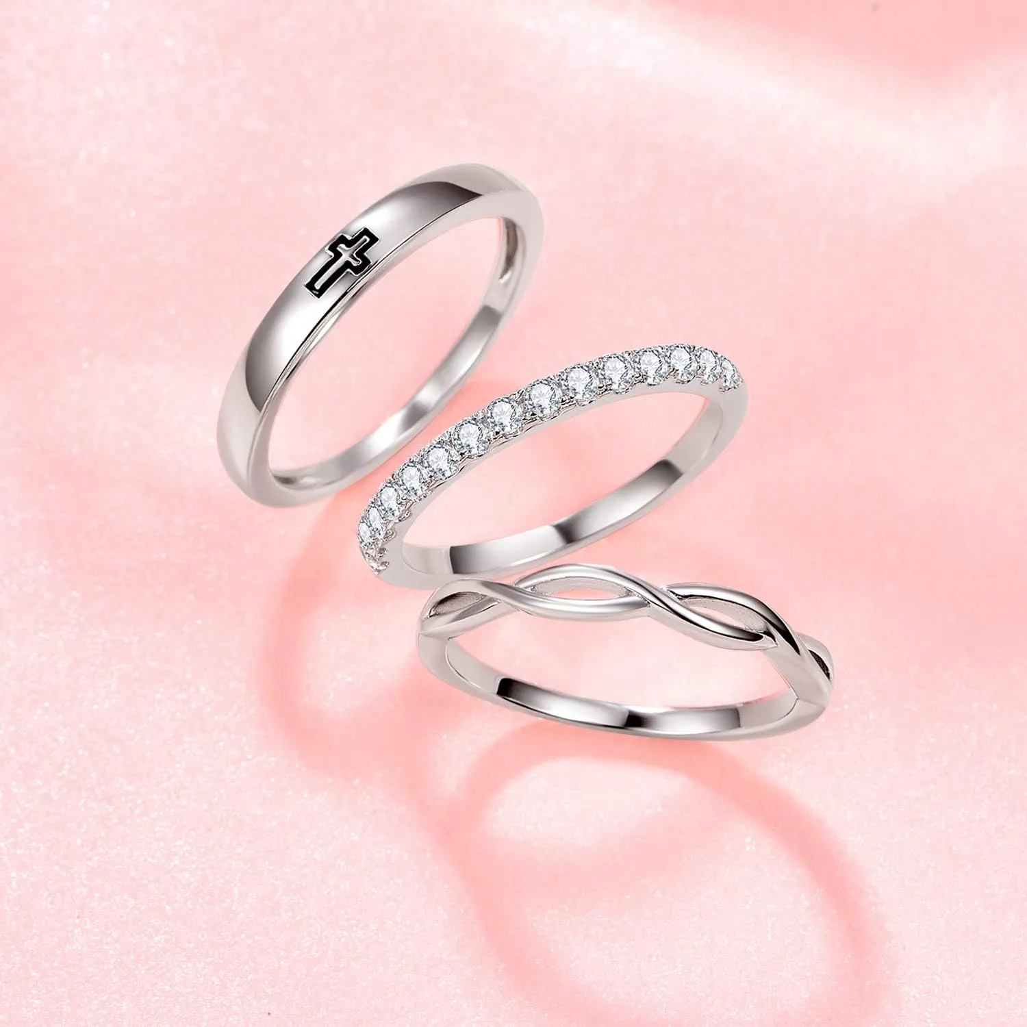 925 Sterling Silver Wedding Eternity Ring with Cubic Zirconia, Skinny Cross Love Knot Engagement Promise Ring Anniversary Wedding Ring, Jewellery Gifts for Women Girls