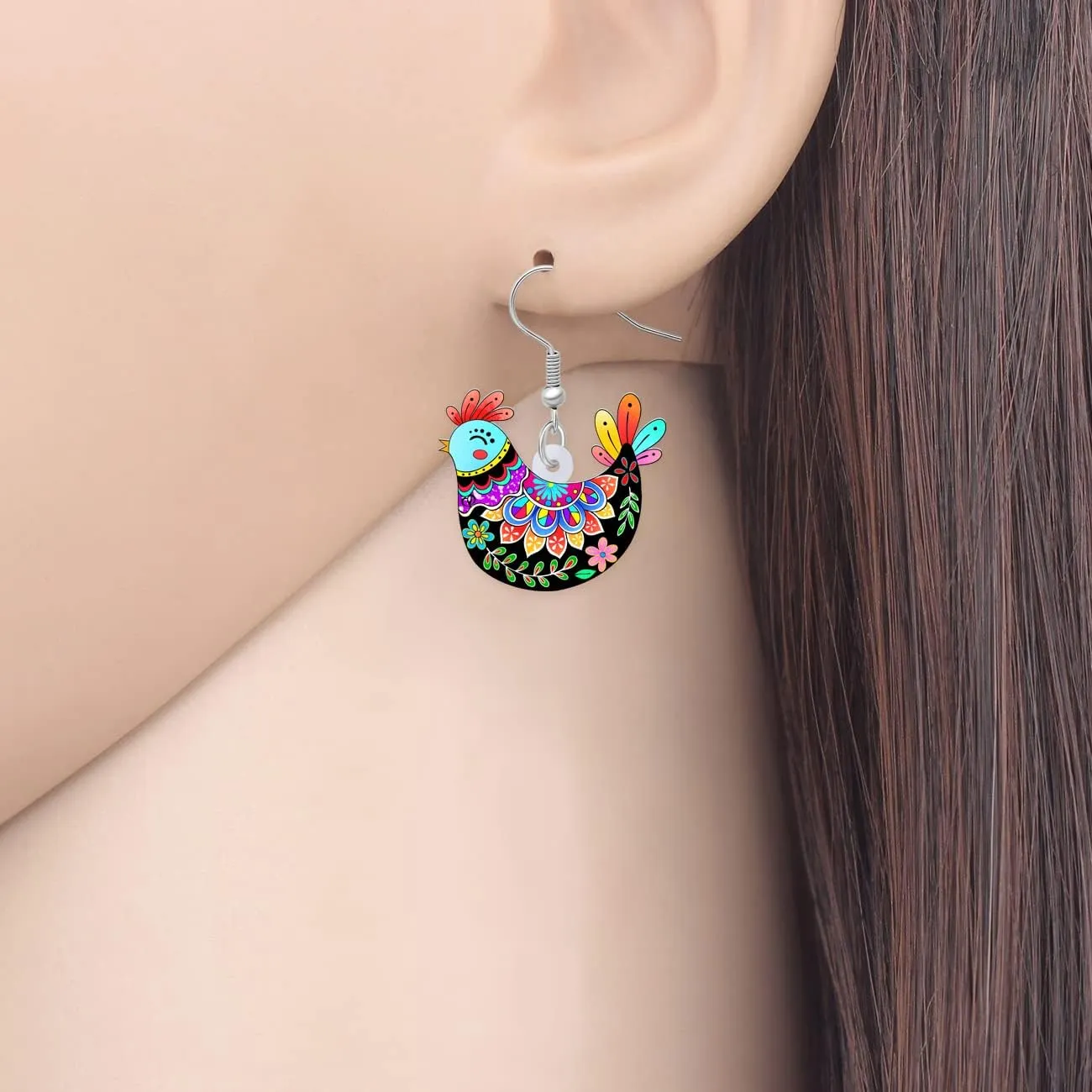 Acrylic Cute Colorful Hen Dangle Earrings Cartoon Chicken Farm Animals Novelty Jewelry For Women Charms Gifts Accessories